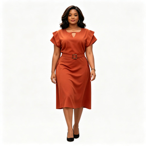 Robe longue moulante unie pour femme avec manches courtes à volants et taille haute, idéale pour le bureau, les occasions décontractées <span class=keywords><strong>ou</strong></span> formelles en été - Product Image 1