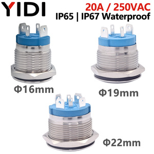 Interruttore a Pulsante Elettronico Impermeabile IP67 in Acciaio Inox 20A, 16mm 19mm 22mm, Testa Piatta o Sferica, con Funzione di Blocco o Momentanea - Product Image 2