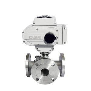 Vannes à commande urgente COVNA – Vanne à boisseau sphérique électrique motorisée 3 voies à port en L de 3 pouces en acier inoxydable CF8M, type à bride - Product Image 1