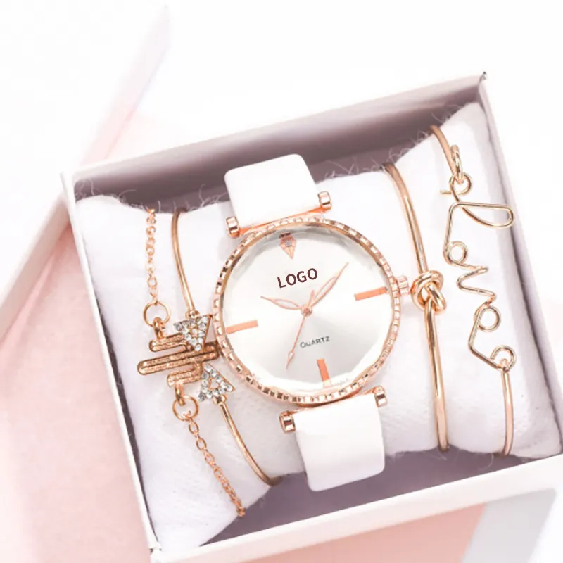 Fashion Style 5pcs Set Women Luxury Leather Analog Quartz WristWatch Lady Wrist Watch Set Reloj Mujer watches Quartz Watches