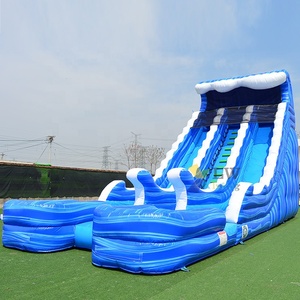 Toboggan gonflable commercial en PVC violet et bleu avec conception de château de piscine avec ventilateur intégré et kits de réparation inclus - Product Image 4