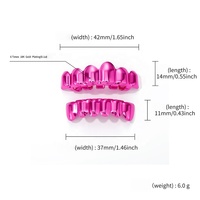 Ensemble de grillz dentaires rose brillant à 6 dents, style Hip Hop, pour dents supérieures et inférieures, unisexe, pour rappeurs, bijoux de corps pour fête d'Halloween, vente en gros