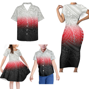 Setelan Keluarga Musim Panas Warna Kuning, Setelan Keluarga Pola Bunga Hibiscus, Pakaian Serasi Keluarga Motif Suku Tradisional Polinesia - Product Image 4