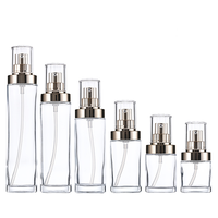Flacon de lotion carré vide transparent de luxe pour cosmétiques, 30 ml, 40 ml, 50 ml, 120 ml, avec pompe dorée pour le maquillage