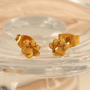 Cat Paw Print <b>Stud</b> Earrings 18K <b>Titanium</b> Steel Gold Women's Fashion Jewelry Gift - Product Image 3