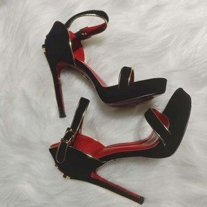 Nouvelles sandales pour femmes de style européen et américain en daim de mouton, talon aiguille de 12 cm, semelle en caoutchouc, design épée et sceptre, noir rétro - Product Image 3