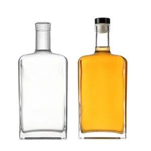 Custom Recyclable 500Ml 700Ml 750Ml square Liquor Glass Bottle Wholesale Rum Whiskey Gin Wine Spirit Vodka Glass Bottle For Sale