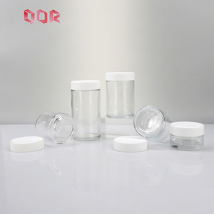 Hot Selling 1oz 2oz 3oz 4oz 5oz 6oz Transparent Glass Canister With Black High Screw Cap Empty Round Glass Jar Custom Printing F - Product Image 1