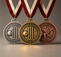 Médailles personnalisées pour club sportif, tournoi, en alliage de zinc, plaquées or, argent, bronze, avec ruban, trophée de vainqueur, médaille de cricket