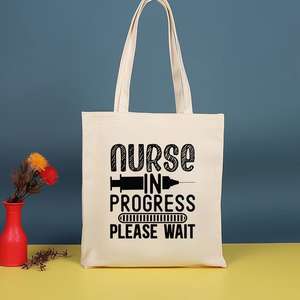 Sac à bandoulière en toile pour femme avec imprimé lettre infirmière, fermeture éclair, sac fourre-tout écologique décontracté, sac à main mignon, grande capacité, sac de shopping graphique - Product Image 5