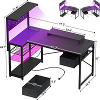 Bureau de jeu multifonctionnel 7-en-1 en fibre de carbone esthétique en forme de L avec écran LED, rangement et panneau perforé DIY pour le bureau, la maison et le gaming