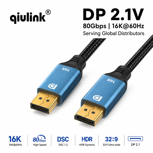 DP 2.1 Cable 80Gbps 16K 60Hz  to  Gold Plated Braided Nylon Jacket for Monitor