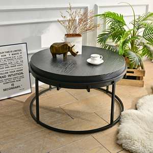 Tables basses de salon INNOVA, meubles décoratifs modernes et écologiques, structure en métal noir et plateau en bois - Product Image 3