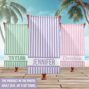 Serviettes de plage rayées personnalisées pour enfants, serviette de demoiselle d'honneur personnalisée, cadeau d'anniversaire, serviette de plage pour les vacances - Product Image 2