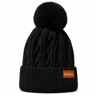 Bonnet en tricot ODM avec pompon, logo brodé personnalisé, design chaud pour l'hiver, bonnet à revers décontracté en acrylique pour adultes