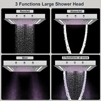 Pommeau de douche moderne en acier inoxydable 304 chromé, 14x20 pouces, LED multifonction, jet pluie complet et cascade, garantie 5 ans