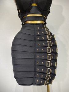 Ensemble deux pièces moulant <span class=keywords><strong>noir</strong></span> pour femme avec <span class=keywords><strong>jupe</strong></span> bandage et découpes – Tenue de soirée, d'anniversaire ou de club, style célébrité, pour le streetwear - Product Image 6