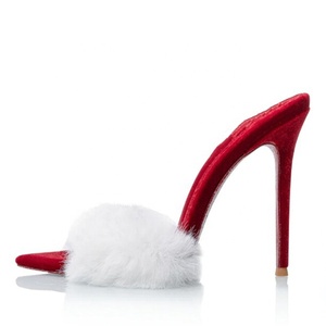 Large Size 45 Women Custom Styles Sandals Dress Stiletto on Shoes Thin High Heels Wide Fit Fluffy Fur Mules - Product Image 1