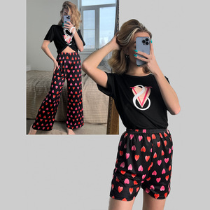 HANOU nuovo arrivo pantaloncini da donna <span class=keywords><strong>pigiama</strong></span> 3 set fiocco fiore di ciliegio abito da casa <span class=keywords><strong>pigiama</strong></span> Sexy da donna - Product Image 6