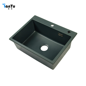 Thiết kế bể đơn củ<span class=keywords><strong>a</strong></span> bồn rử<span class=keywords><strong>a</strong></span> nhà bếp bằng đá Granite thạch anh đen cung cấp một không gian làm sạch rộng rãi cho nhà bếp - Product Image 6