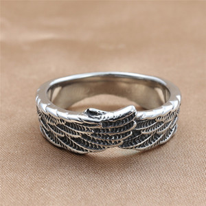 European American Style <b>Titanium</b> Steel Wing <b>Ring</b> Silver Men's Punk Jewelry 24081 - Product Image 1