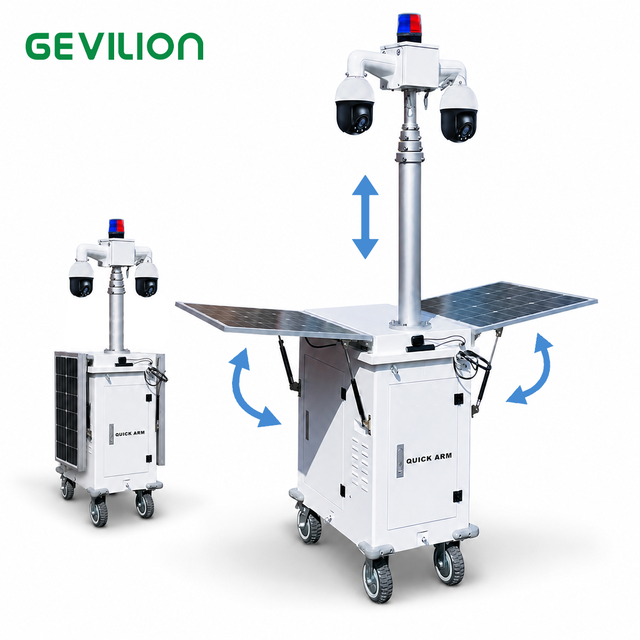 4G Solar Mobile Security Tower with Pneumatic Mast 5MP 22X PTZ 120M IR 160W 100AH 50H CCTV for Remote Monitoring