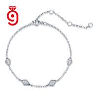 Bracelet Moissanite Élégant et Réglable en Argent S925 avec Breloque Minimaliste à Quatre Grappes de Losanges, Certifié GRA, Coupe Ronde Brillante VVS