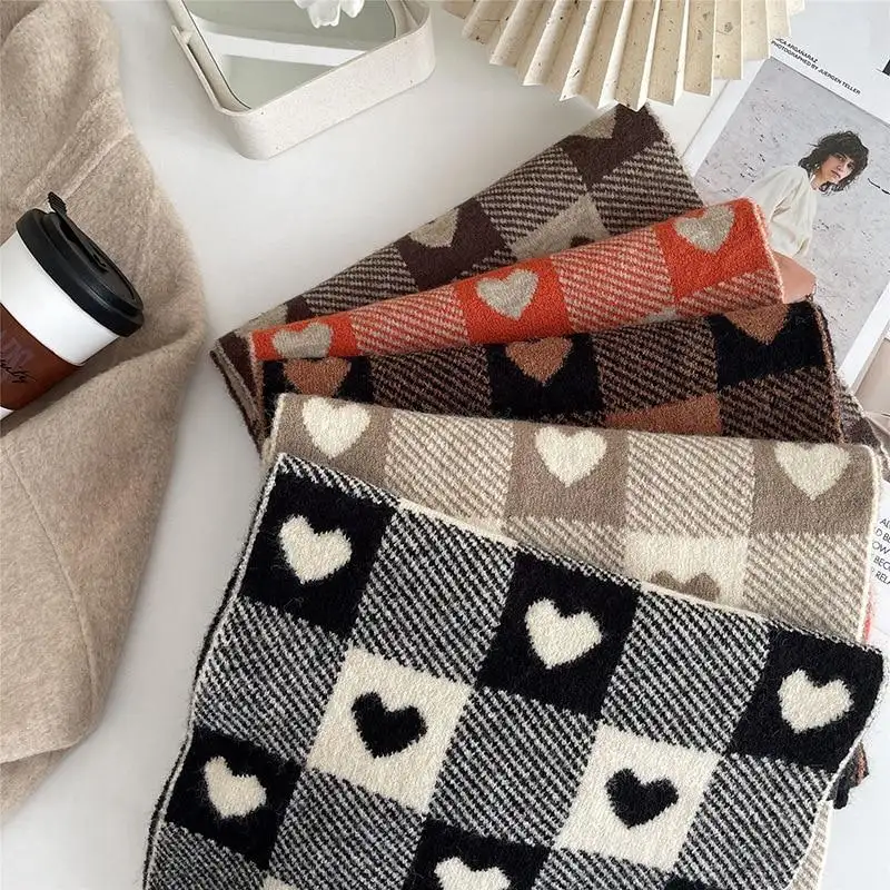 autumn winter wholesale double face double-sided plaid love hearts cashmere blend scarf scarves Chinese ladies