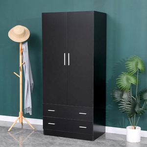 Armoire de dressing à 2 portes <span class=keywords><strong>et</strong></span> 2 tiroirs, garde-robe en mélamine noire mate - Product Image 6