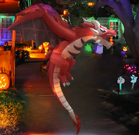 Dragon de feu gonflable d'Halloween avec effet de flamme LED, décoration suspendue lumineuse pour fête de jardin américaine, décor effrayant