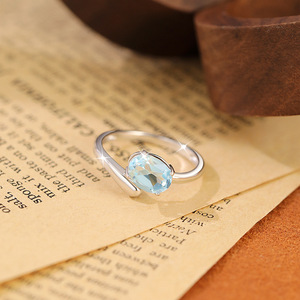 Minimalist 925 Sterling <b>Silver</b> Crystal Open <b>Adjustable</b> <b>Rings</b> 6*8mm Oval Cut Natural Stones Trendy Wedding Fine Jewelry for Women - Product Image 5