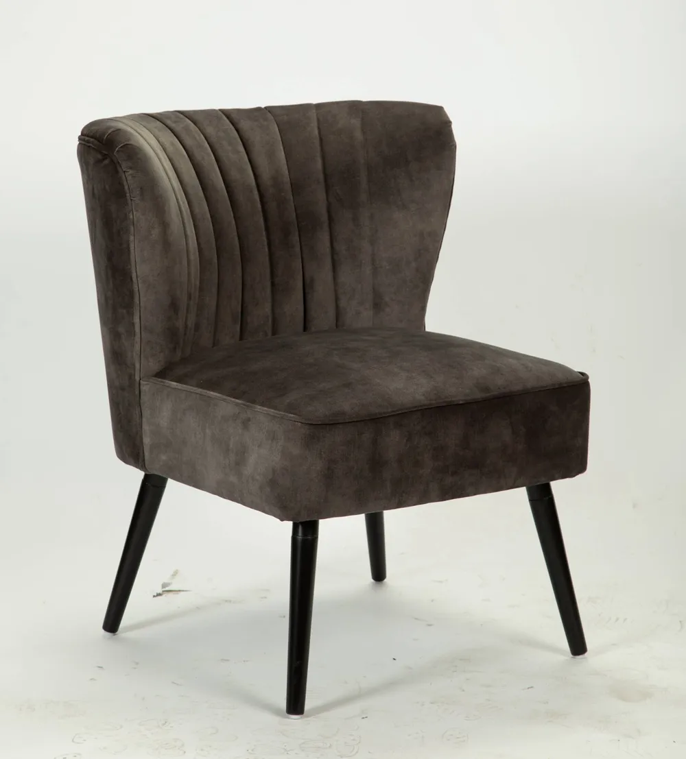 Silla moderna con respaldo redondo, asiento grande de terciopelo grueso, patas de madera maciza, respaldo de ala, silla de ocio
