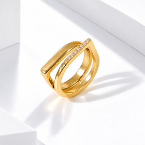 Geometric <b>Gold</b> Plated <b>Cocktail</b> <b>Rings</b> For Women Modern Alloy Fashion Statement Jewelry Party Daily Wear - Product Image 1