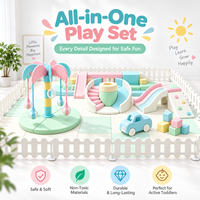 Ensemble de jeux doux Pastel Macaron avec balançoire électrique en forme de palmier et carrousel, piscine à balles pour centre d'activités pour enfants