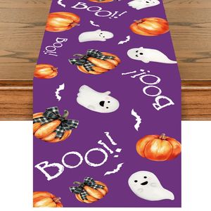Chemin de Table d'Halloween Fantôme Fantôme Spooky Citrouille Bonbons Boo Rustique Toile de Jute Style Ferme Saisonnier Intérieur Cuisine Table À Manger Décor - Product Image 5