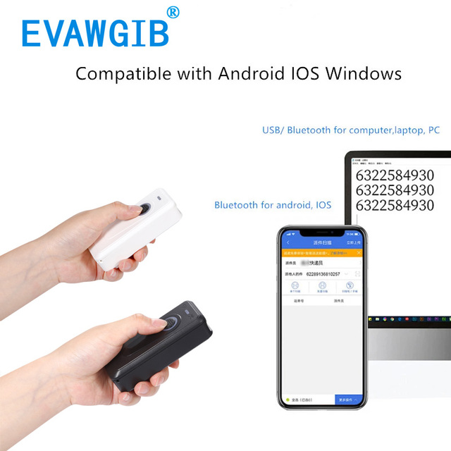 EVAWGIB Pocket Size Portable 1D 2D Wireless Bt Cheap Barcode Scanner Blue Tooth for Warehouse Handheld Android bar Code Reader