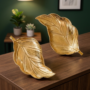 Golden Leaf <b>Decorative</b> <b>Plates</b> Handmade Metal Glam Style Plant Pattern Dishes - Product Image 5