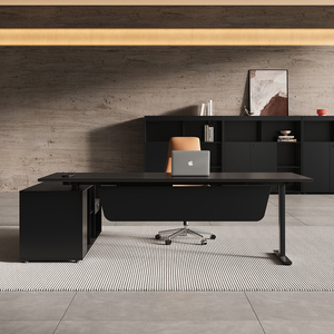 <span class=keywords><strong>Bureau</strong></span> de direction moderne à hauteur réglable avec élévateur électrique, construction en acier inoxydable et bois, pivotant/extensible/convertible - Product Image 4