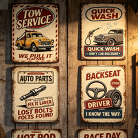 Letrero Metálico Esmaltado al por Mayor, Decoración Vintage para Pared de Garaje, Sala de Estar, Cueva del Hombre, Placa de Hierro Retro con Coches