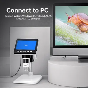 مجهر رقمي بشاشة 4.3 بوصة من ALEEZI طراز 307 IPS مع وصلة USB وتكبير 2 ميجابكسل وتقنية 1000x مع حامل معدني قابل لإعادة الشحن للمايكروسكوب