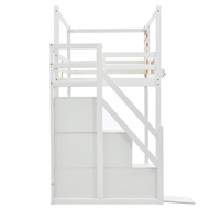 Lit superposé avec escalier et étagère Lit pour enfant en bois de pin massif avec fenêtre et barrière de protection contre les chutes Lit au sol blanc