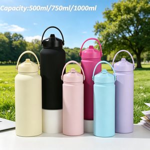 Stainless Steel Water Bottle Tumbler 500ml 750ml 1000ml Vacuum Insulated <b>With</b> Handle For Travel - Product Image 6