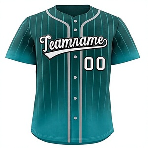 Customizable <b>Baseball</b> Jersey Mens Short Sleeve Striped Teal Breathable Polyester Uniform Teamname Front Print Sublimated - Product Image 1