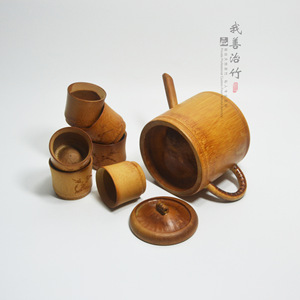 Bamboo Teapot Set Cylinder Shape Coffee Brown With Lid For Kung Fu Tea Afternoon Tea Display Collection - Product Image 3