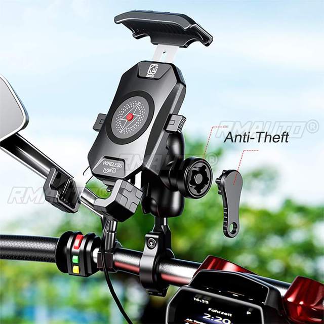12V Multifunctional Motorcycle Handbar Phone Holder Wireless Charger Cradle Holder for 4.0-7.0" Cellphone