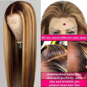 Highlight Raw Indian Hair Virgin Human Hair <b>Lace</b> Frontal <b>Wig</b> 13x4 Bone Straight Swiss HD <b>Lace</b> <b>Front</b> <b>Wigs</b> for Black Women - Product Image 4