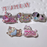 AB Lijm Harsen Patches Handgemaakte Materialen Crème Glitter Pailletten Gefacetted Konijn Kat Paard Beer DIY Haarclips Dieren-thema