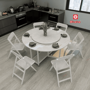 Smart Dining <b>Table</b> With Integrated Turntable Suitable for Family Meals BA035 Smart <b>Foldable</b> Dining <b>Table</b> With Rolling Wheels Com - Product Image 5