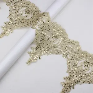 Bán buôn Venice thêu Nylon guipure Bridal Wedding Veil Chantilly thêu vàng trắng kim loại sequin ren TRIM
