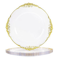 Assiettes de présentation transparentes en plastique de 13 pouces avec bord doré, sous-assiettes de mariage avec bordure dorée en relief, assiettes décoratives pour dîner